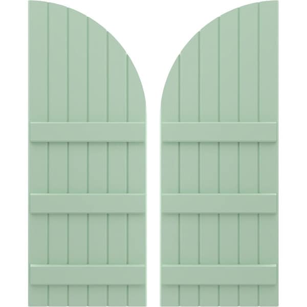 Ekena Millwork Americraft 6-Board (3 Batten) Wood Joined Board-n-Batten Shutters w/ Arch Top, ARW401BQ621X77SGH, PR ARW401BQ621X77SGH - main